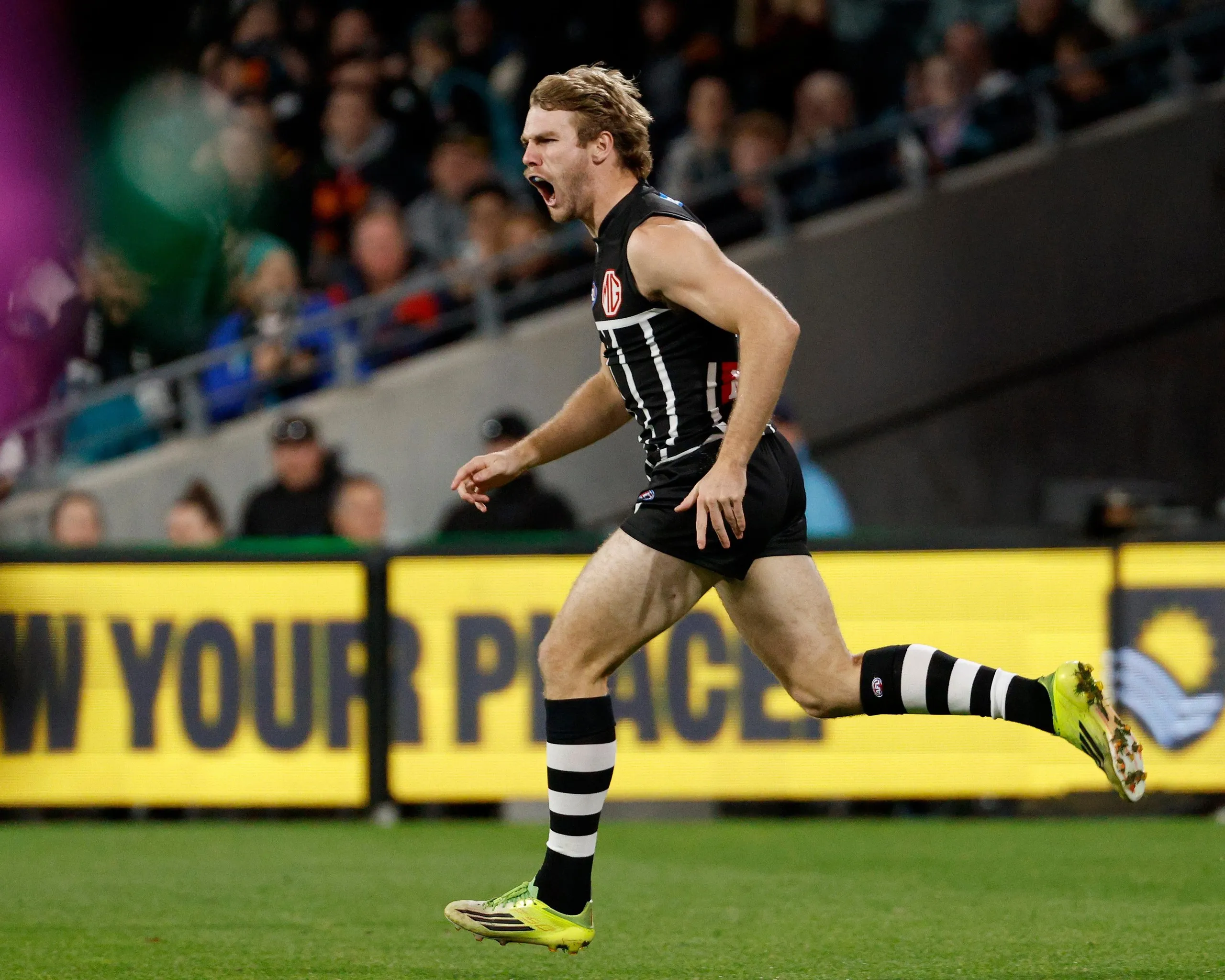 Port Adelaide’s Jason Horne-Francis celebrates a goal