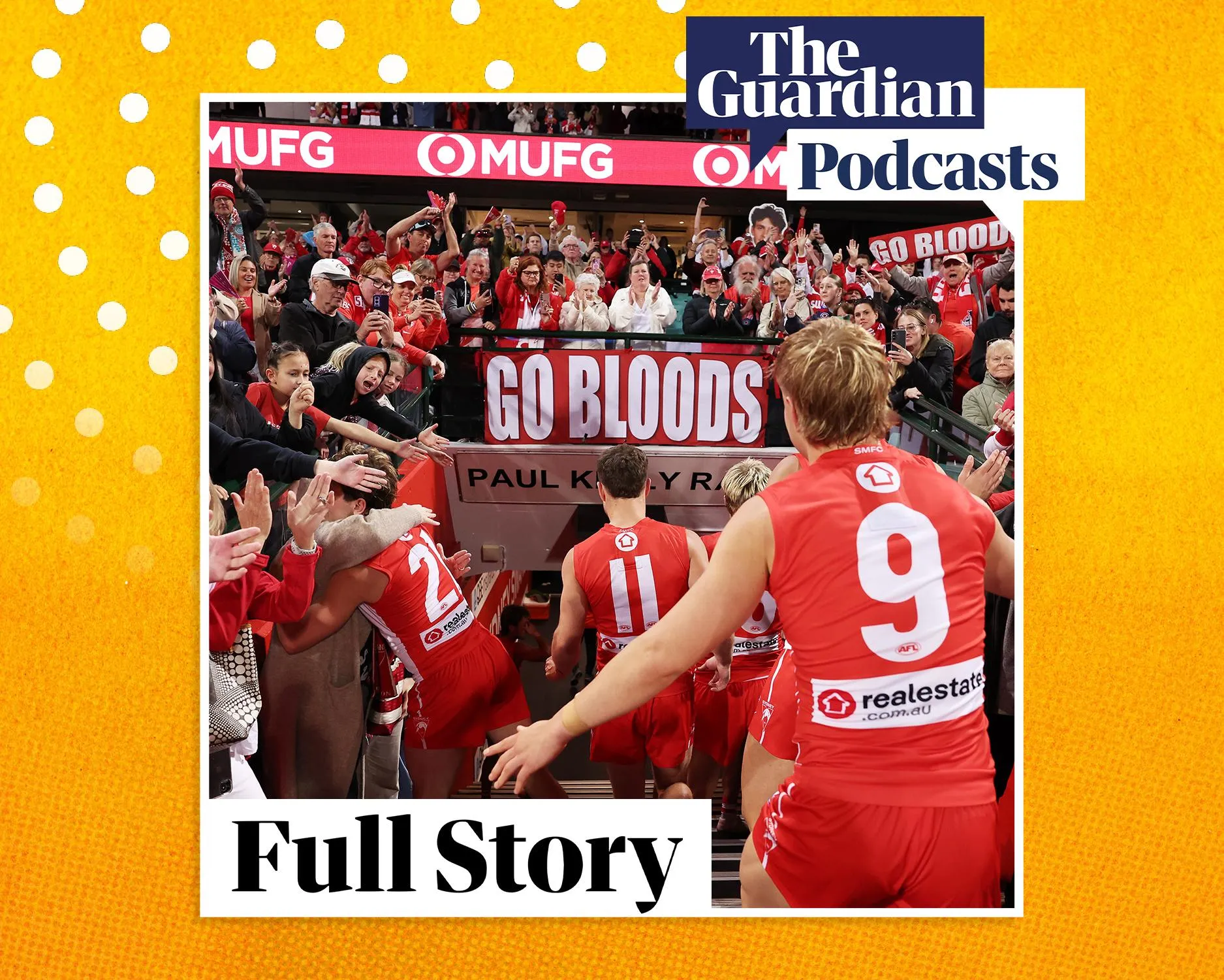 Episodic artwork Full story
Sydney Swans AFL team running into club rooms