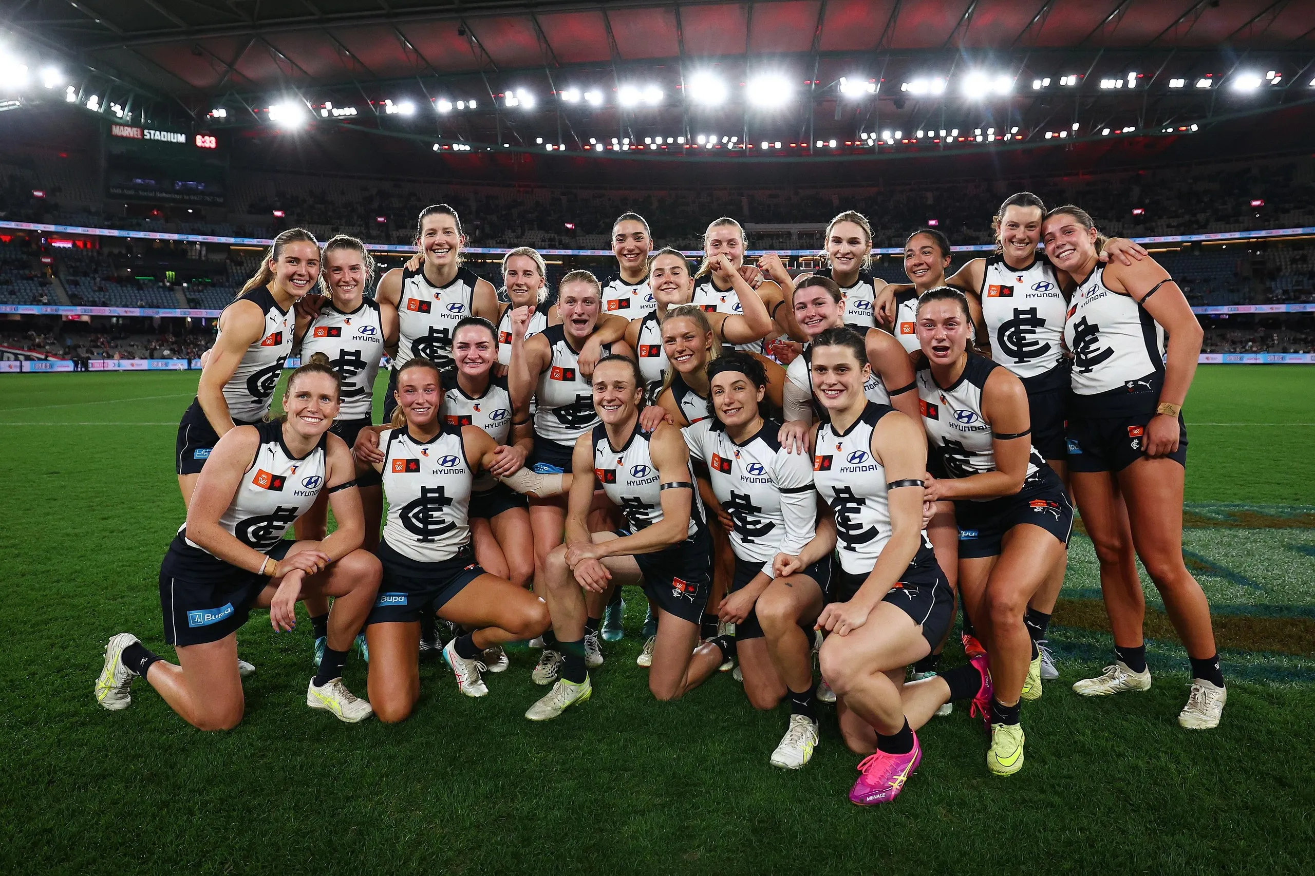 Winners, grinners: Carlton players after their win over St Kilda on Sunday