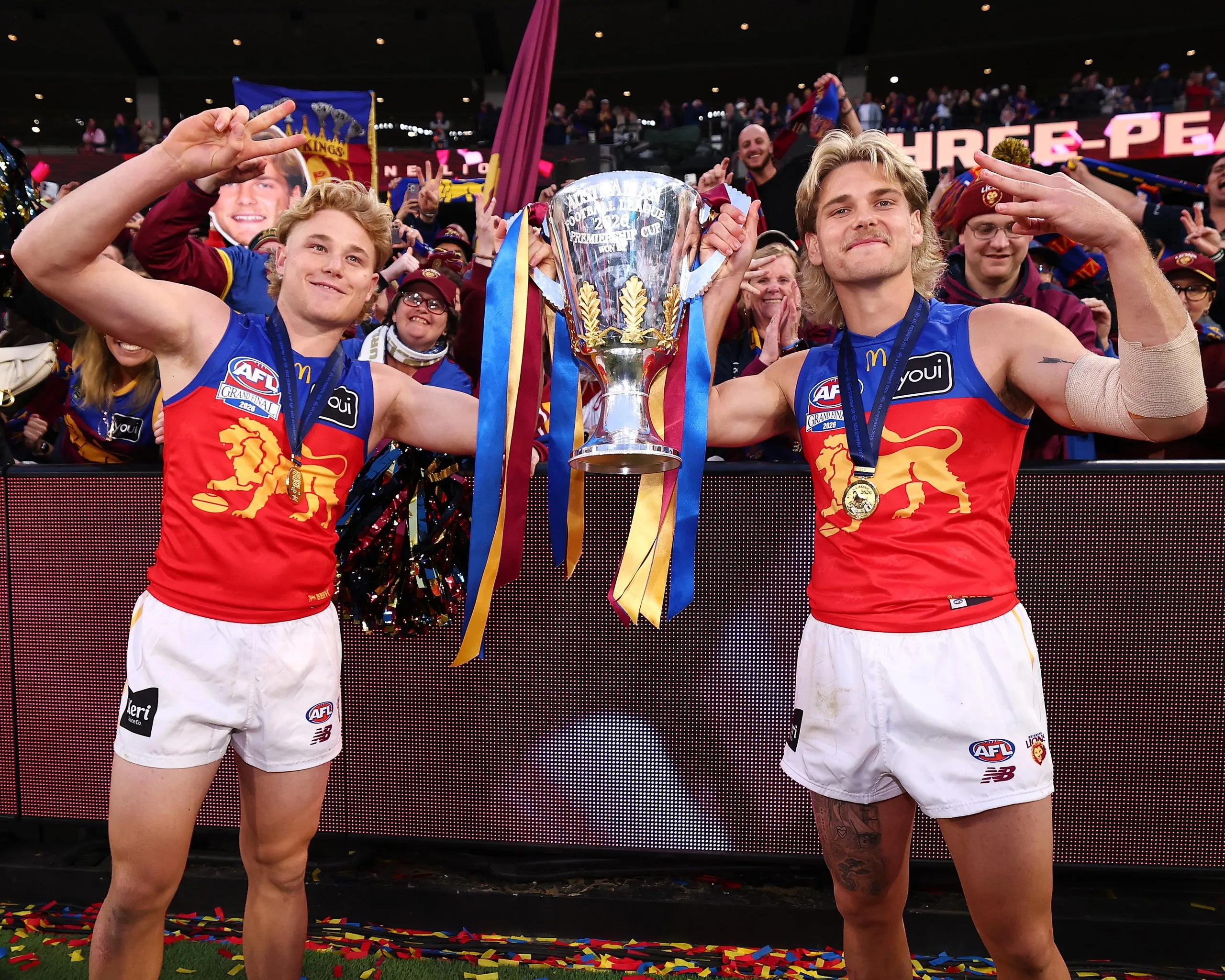 Levi and Will Ashcroft with the Premiership Cup.