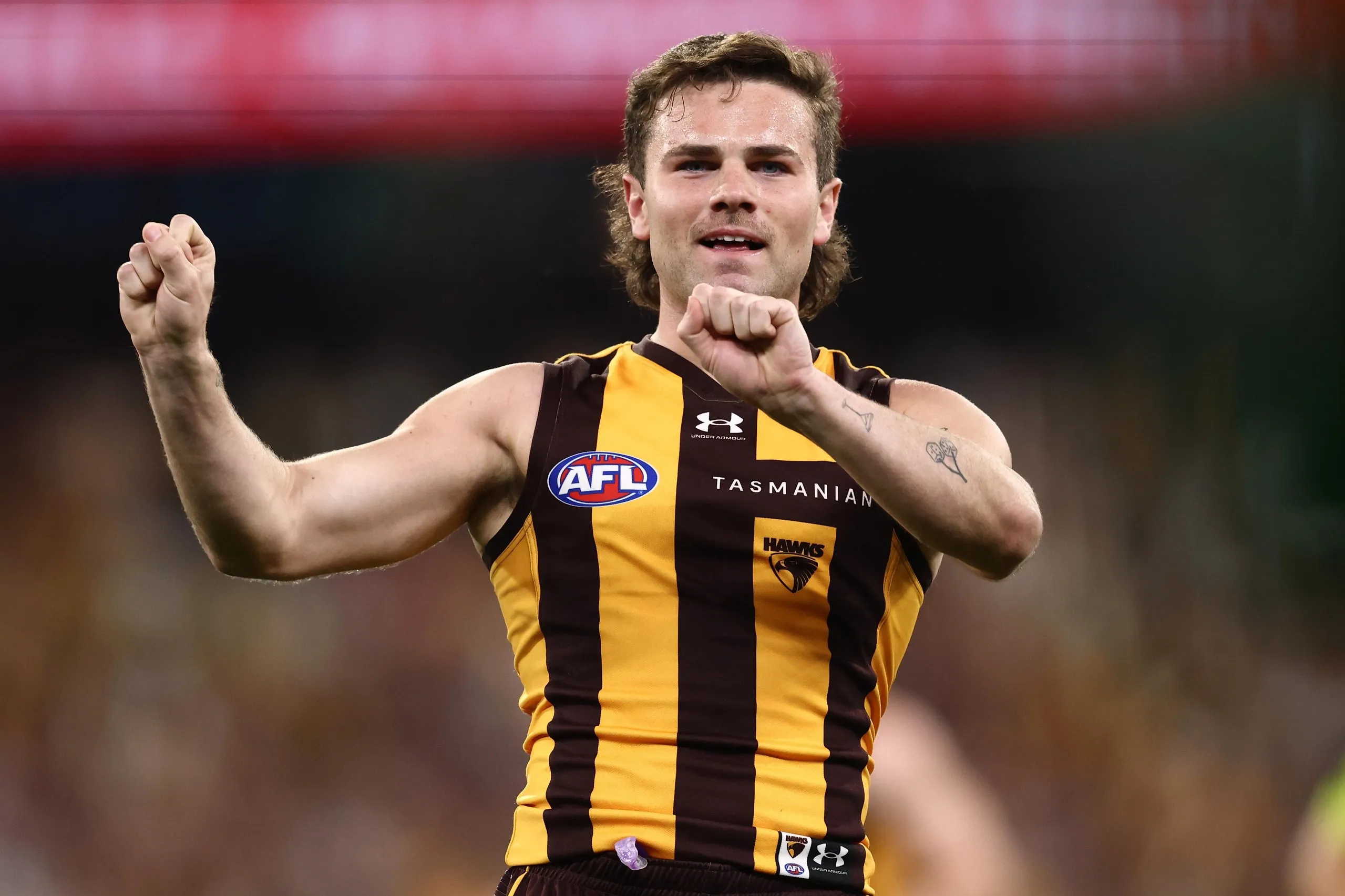 The unstoppable Nick Watson celebrates one of his six goals against Brisbane